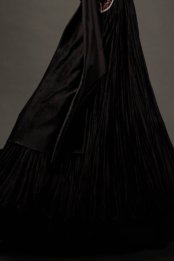 Black Silk Embroidered Anarkali Set - Image 2