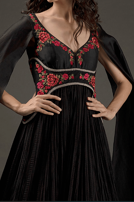 Black Silk Embroidered Anarkali Set - Image 3