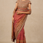 Wine Zari Chanderi Embroidered Saree Set