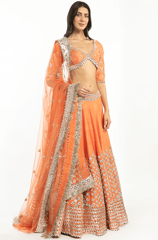 Kesar Orange Embroidered Lehenga Set