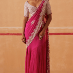 Fuchsia Georgette Hand Embroidered Pre-Stitched Draped Saree Set