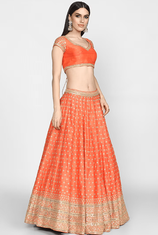 Orange Embroidered Lehenga Set - Image 4