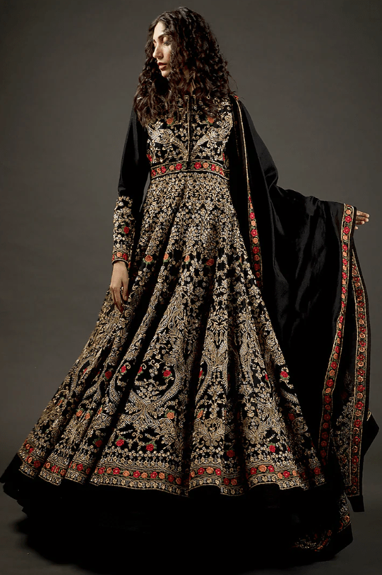 Black Chanderi Embroidered Anarkali Set