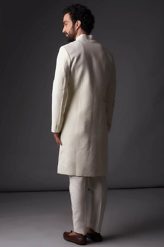 Ivory Matka Silk Resham Embroidered Sherwani - Image 2