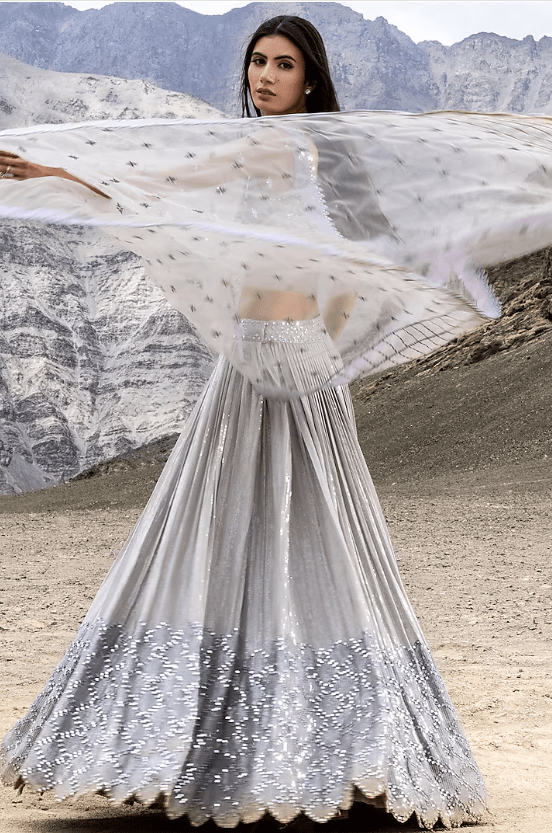 Grey Georgette Sequins Embroidered Lehenga Set - Image 2