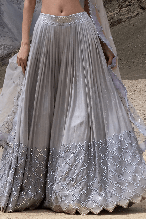 Grey Georgette Sequins Embroidered Lehenga Set - Image 3
