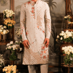 Blue Katan Silk Floral Hand Embroidered Kurta Set