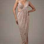 Pearl Pink Silk Georgette Sequins Embroidered Draped Saree Set