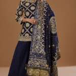 Navy Blue Silk Crushed Sharara Set