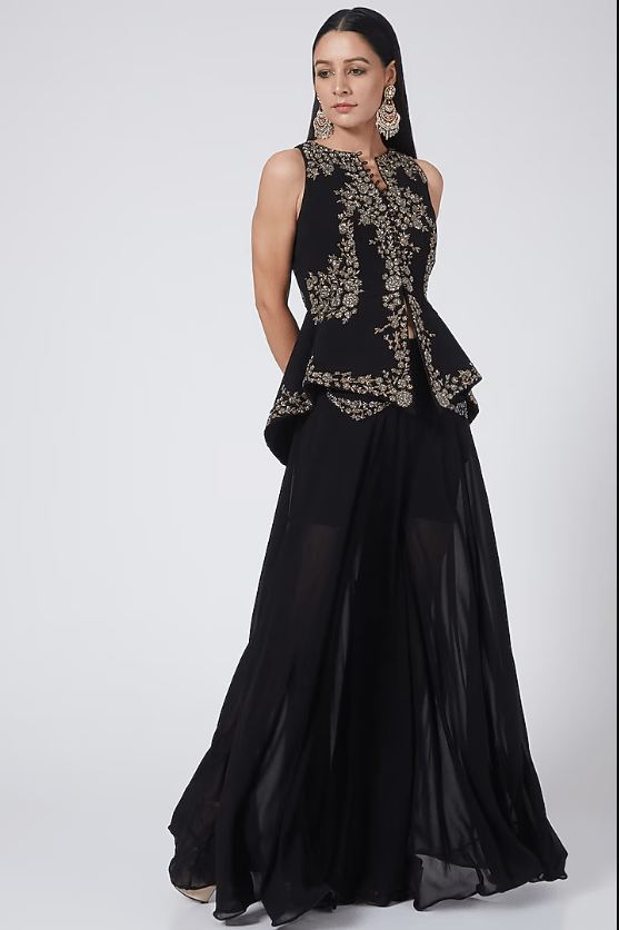 Black Embroidered Sharara Set