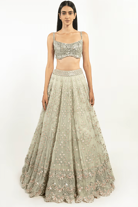 Mint Green Embroidered Lehenga Set - Image 3