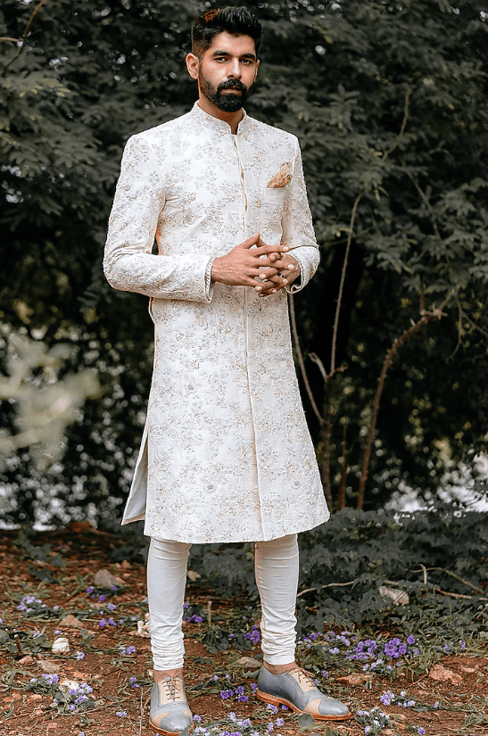 Off White Pearl Embroidered Sherwani Set