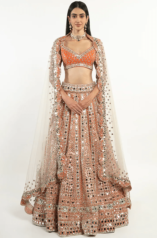 Orange Embroidered Lehenga Set
