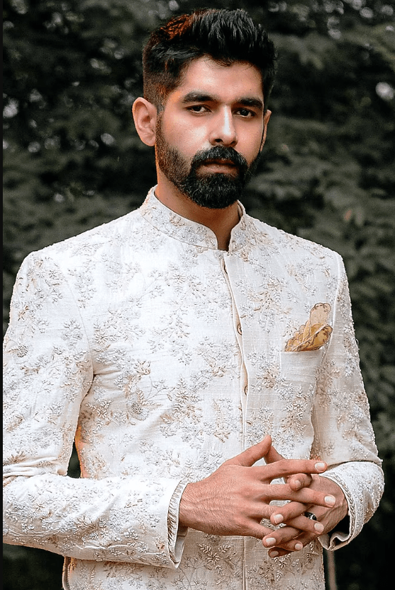 Off White Pearl Embroidered Sherwani Set - Image 2