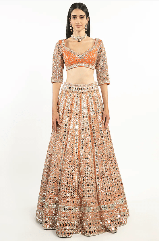Orange Embroidered Lehenga Set - Image 3