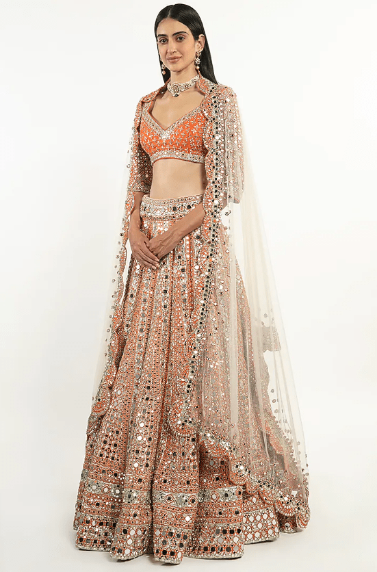 Orange Embroidered Lehenga Set - Image 4