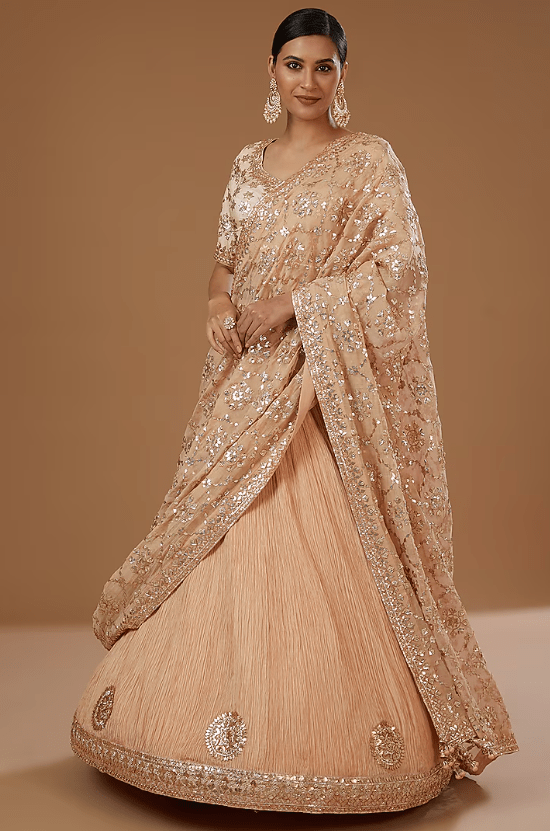 Peach Cotton Lehenga Set