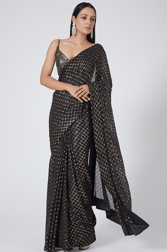 Black Mukaish Embroidered Saree Set