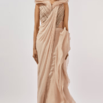Rose Champagne Organza Bugle Bead & Glass Embroidered Gown Saree
