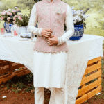 Dull Pink & White Nehru Jacket Set