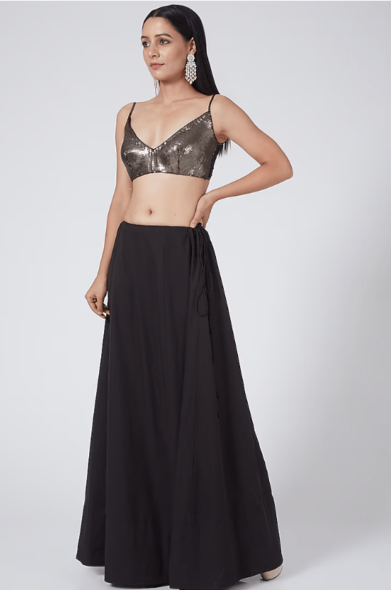 Black Mukaish Embroidered Saree Set - Image 3