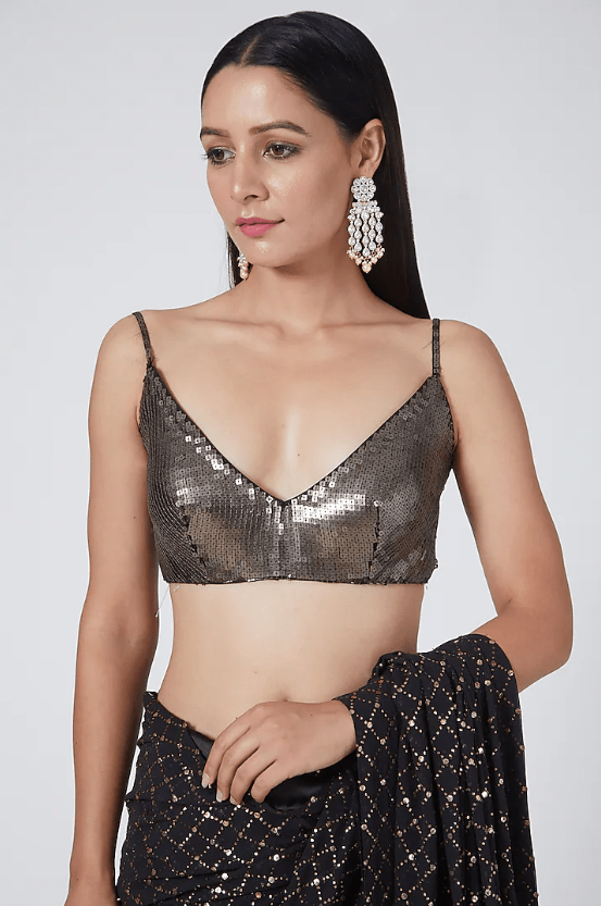 Black Mukaish Embroidered Saree Set - Image 4