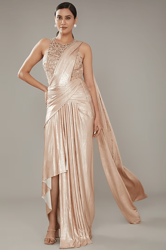 Gold Foil Jersey Concept Saree Set