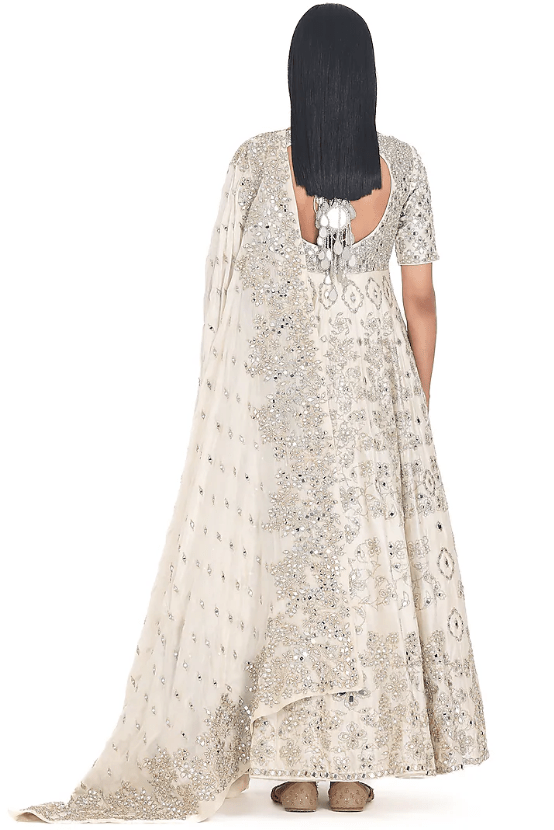 Ivory Chanderi Lurex & Mirror Embroidered Anarkali Set - Image 2