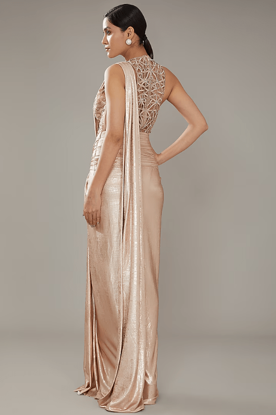 Gold Foil Jersey Concept Saree Set - Image 2
