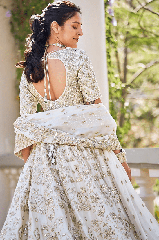 Ivory Chanderi Lurex & Mirror Embroidered Anarkali Set - Image 4