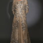 Beige Nylon Polyester Embellished Jacket Set