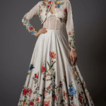 Ivory Chanderi Silk & Net Resham Floral Hand Embroidered Anarkali Set