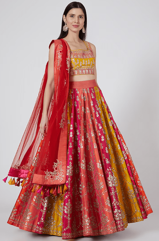 Multi Colored Embroidered Lehenga Set