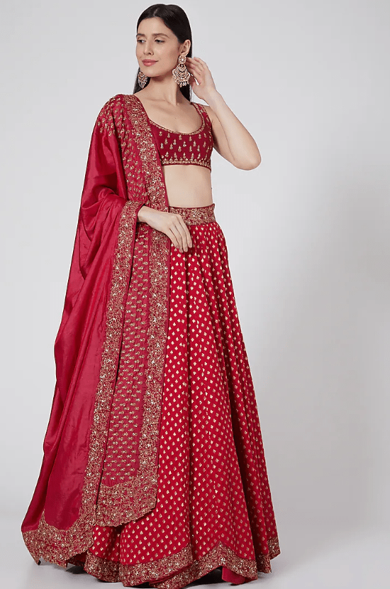 Red Embroidered Lehenga Set