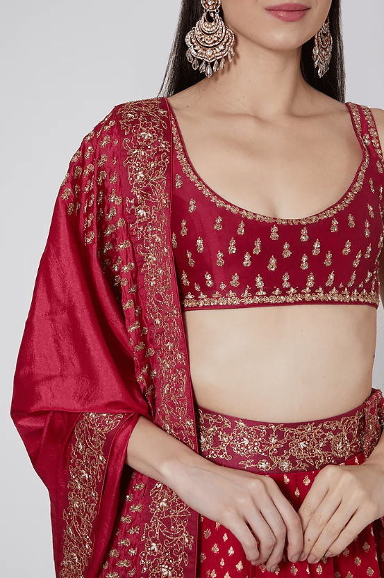Red Embroidered Lehenga Set - Image 3
