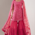 Hot Pink Chiffon Hand Embroidered Sharara Set