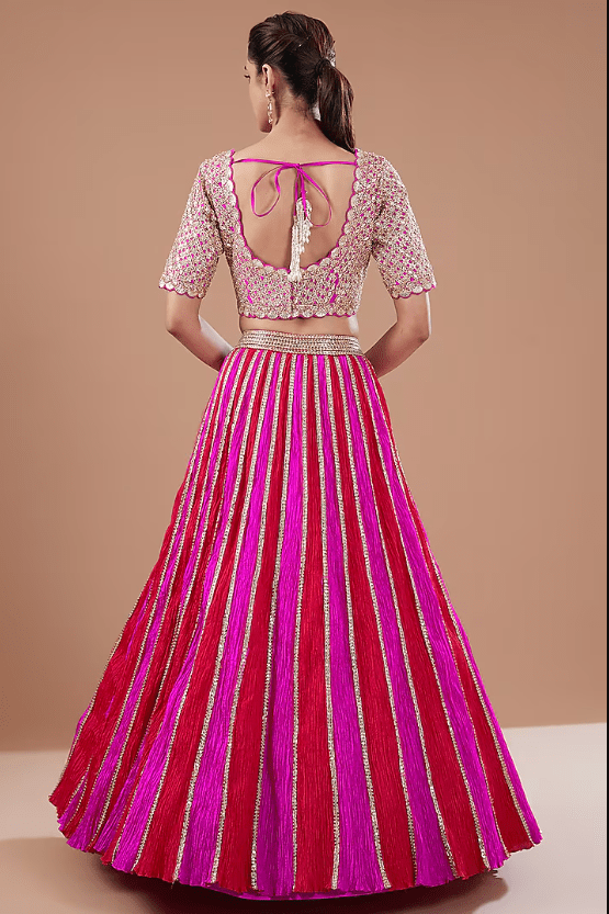 Red & Pink Crushed Lehenga Set - Image 2