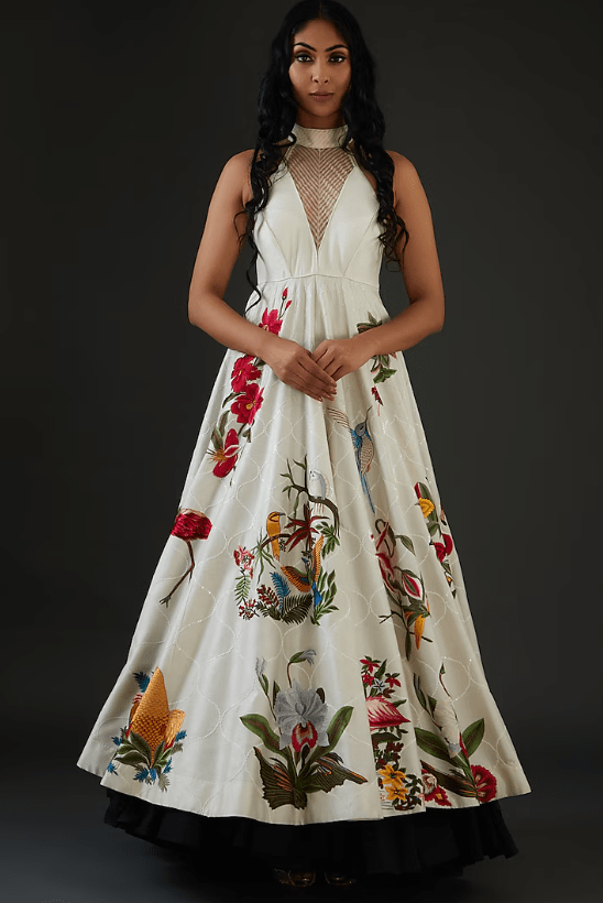 Ivory Chanderi Silk Embroidered Anarkali Set