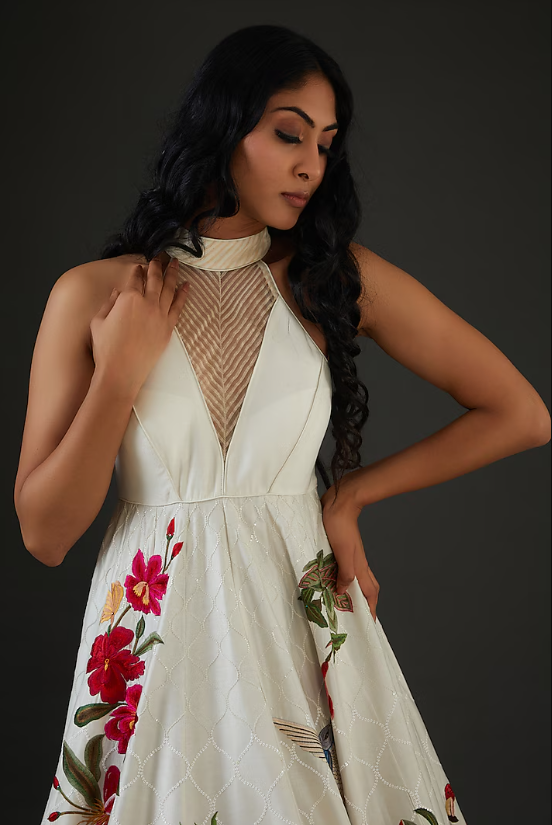 Ivory Chanderi Silk Embroidered Anarkali Set - Image 4