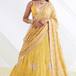 Mustard Yellow Crushed Lehenga Saree Set