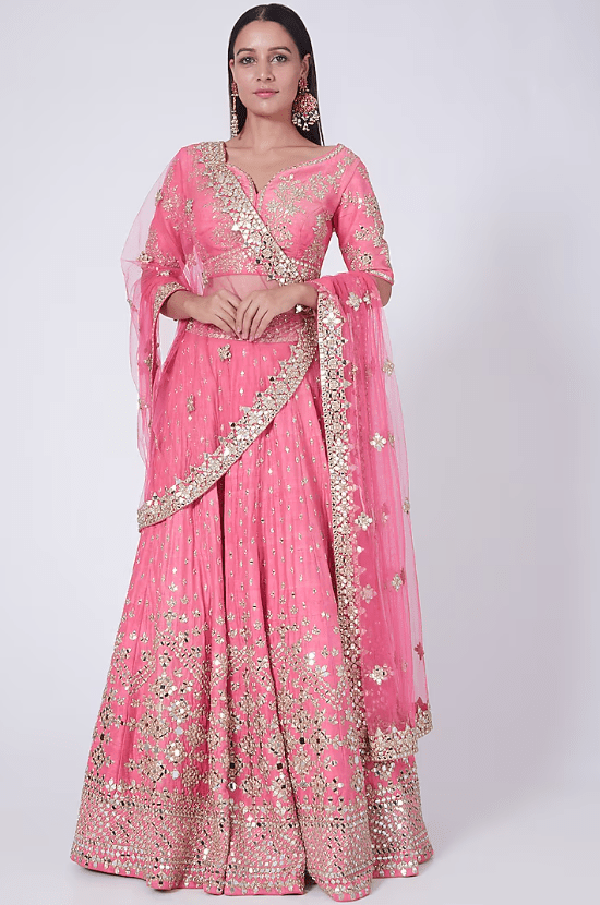 Pink Mirror Embellished Lehenga Set