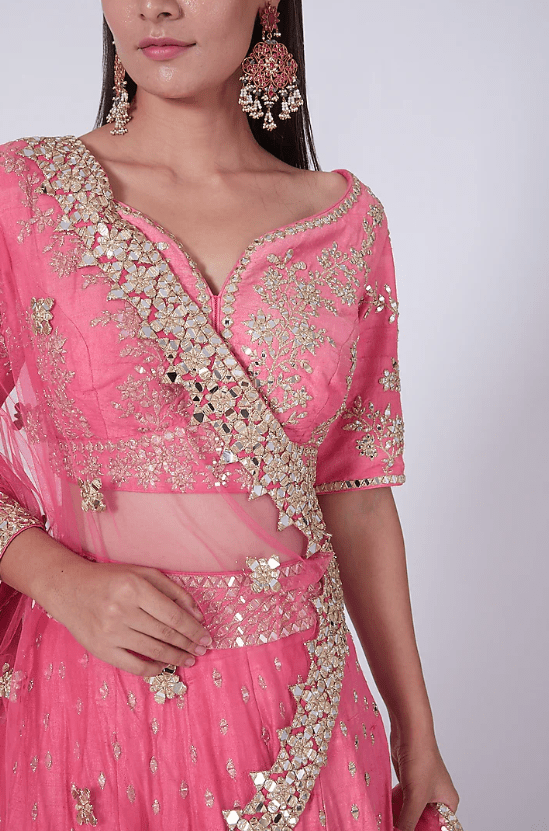 Pink Mirror Embellished Lehenga Set - Image 4