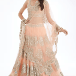 Peach Organza Mirror Embroidered Lehenga Set