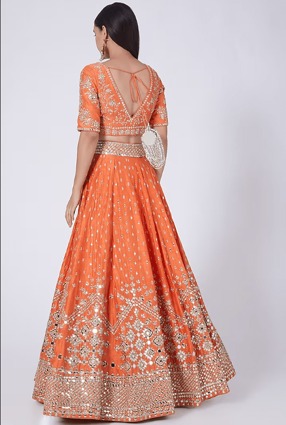 Orange Mirror Embellished Lehenga Set - Image 2