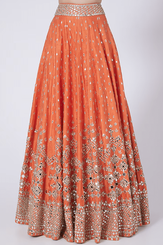 Orange Mirror Embellished Lehenga Set - Image 3
