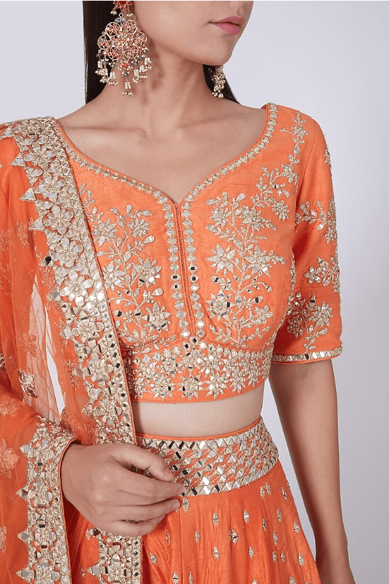 Orange Mirror Embellished Lehenga Set - Image 4