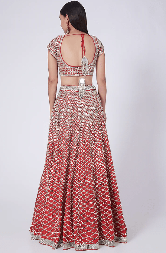 Red Mirror Embellished Lehenga Set - Image 2