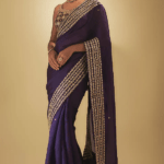 Purple Silk Organza Saree Set