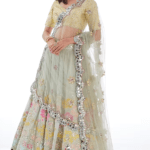 Powder Blue Chanderi Mirror & Zari Embroidered Lehenga Set