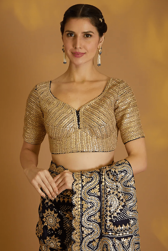 Black Embroidered Bandhej Saree Set - Image 3